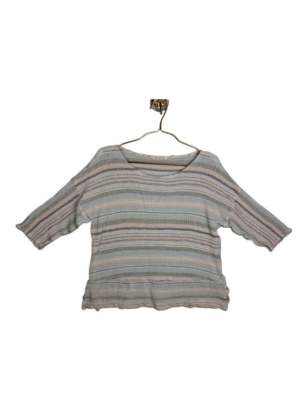 Soft Surroundings Top XL Womens Crinkle Gauze Pullover Striped 3/4 Sleeve Boho